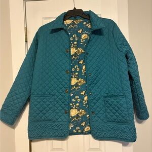 Denim&Co Teal Floral reversible Quilted Jacket